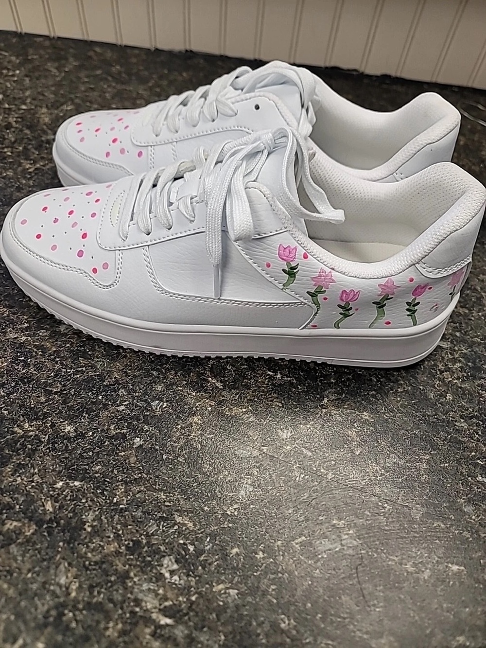 Time and Tru White Athletic Sneakers with Pink Floral Accents
